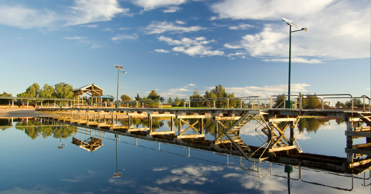 Port Pirie beach, reflections of the jetty, south australia